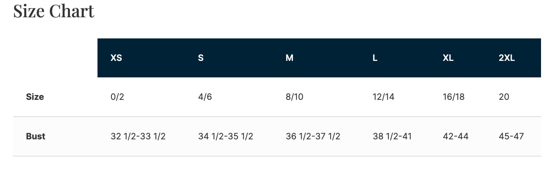 Sizing Chart