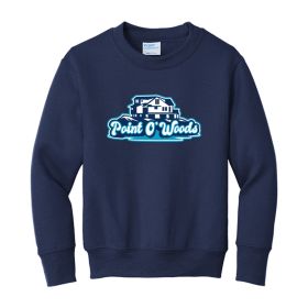 Blue Logo Point o' Woods Youth Crewneck Sweatshirt. PC90Y